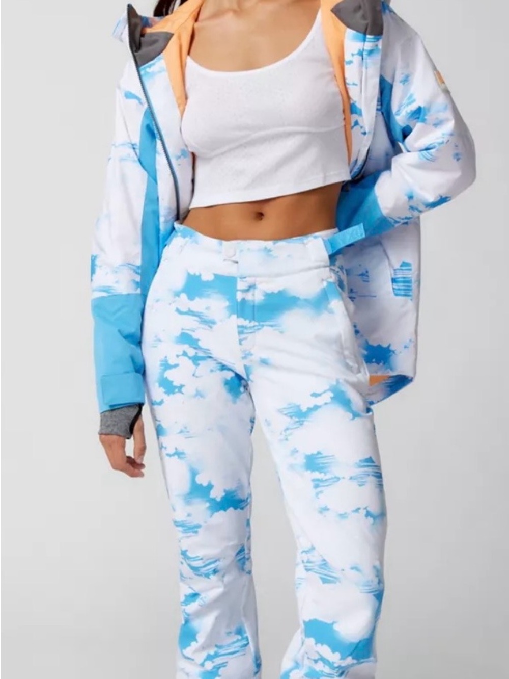 Roxy White & Blue Cloud-Print Snow Pants